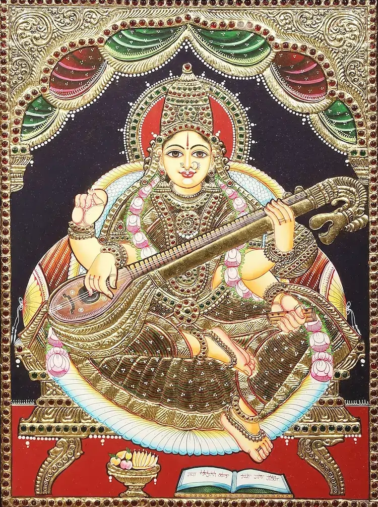 GoVrindavan-Fertiliza tu inteligencia con Sarasvati painting, comprar en Exoticindianart