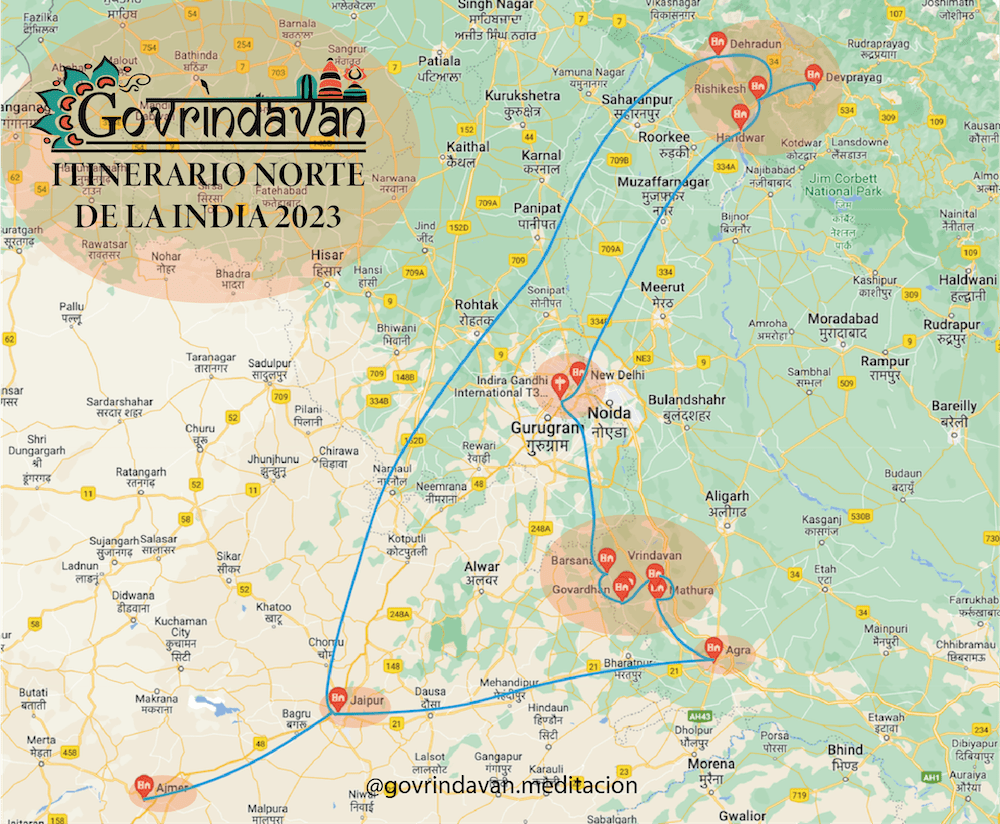 GoVrindavan-Mapa Itinerario de los Viajes a la India 2023